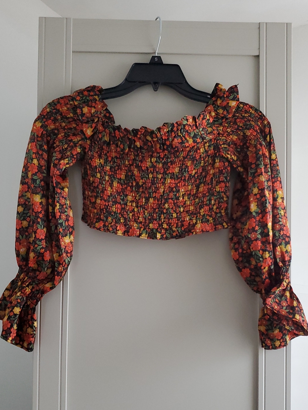 Olivaceous Floral Smocked Crop Top